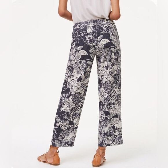 Ann Taylor Loft gray and white wide leg cropped botanic fluid pants size LP - Picture 3 of 9